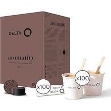 LOT 100 CAPSULES CAFE AROMATI +100 GOBELETS +100 SUCRES +100 AGITATEURS